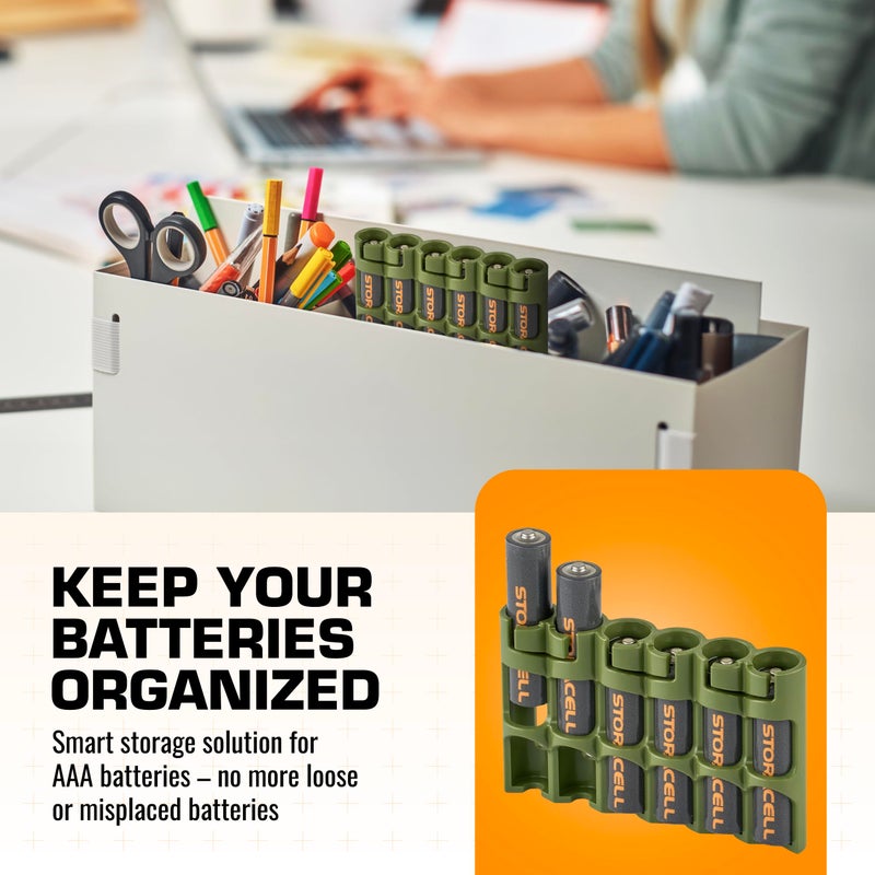 Storacell AAA Battery Storage Caddy by Storacell, Military Green, Holds 6 Batteries (Not included) - Image 2